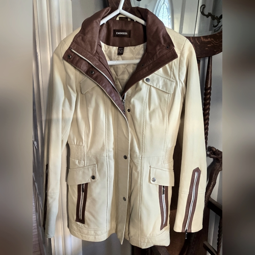Danier Cream and Brown Utility Jacket Worn Once